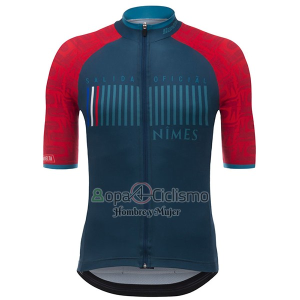 Nimes Vuelta Espana Ropa Ciclismo Culotte Corto 2017 Hombre Mangas Cortas Azul y Rojo